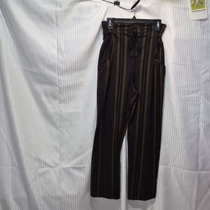 Zara Small High-Rise Striped Paperbag Trousers in Brown and Black